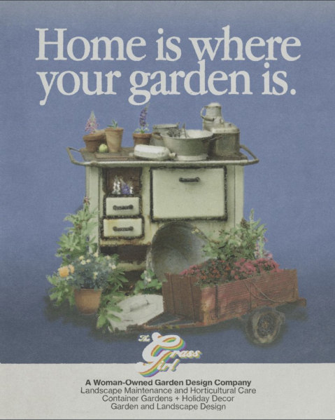 Magazine advertisement for Nashville landscaping business, 'The Grass Girl'